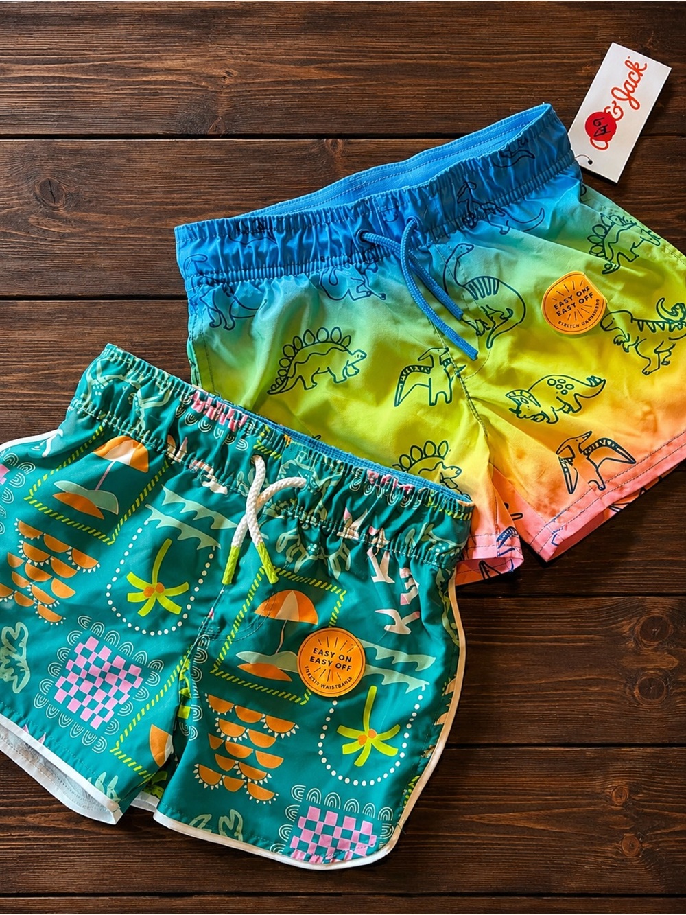 Cat & Jack Boy’s Neon Dinosaur & Teal Summer Print Swim Shorts - Pack of 2 - 2T